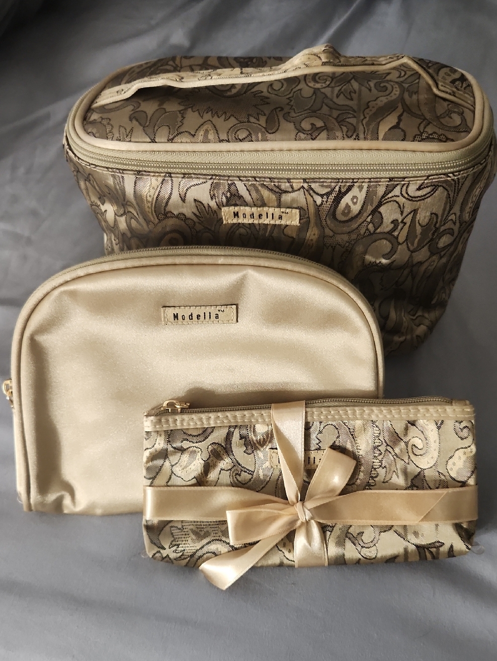 Modella Gold and Black Paisley Cosmetic Pouch Set